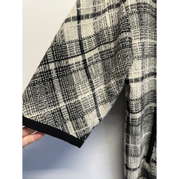 Cynthia Rowley Women Black White Plaid Cardigan Coat Wool Blend 3X Old Money - Picture 2 of 9